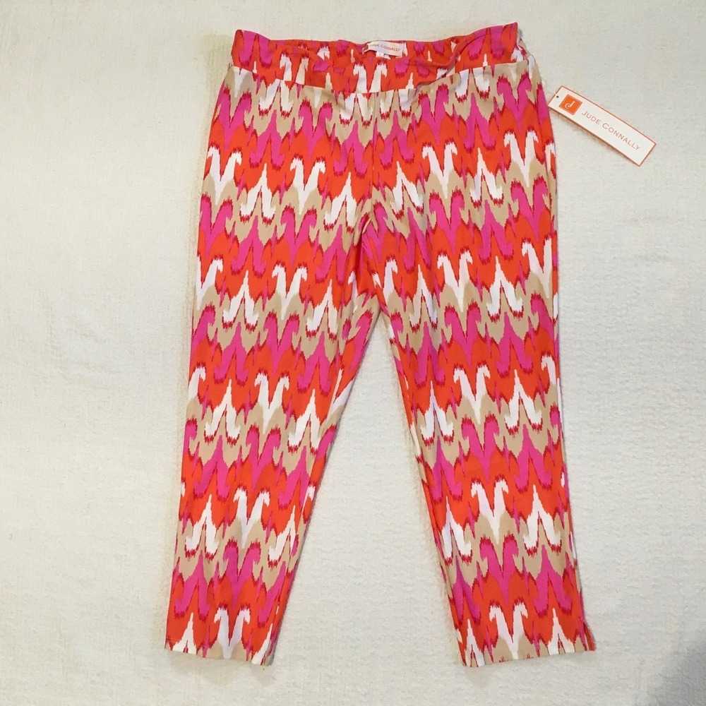 Jude Connally Lucia Pants Lg Paradise Ikat Peony Pink Orange Treavel Resortwear